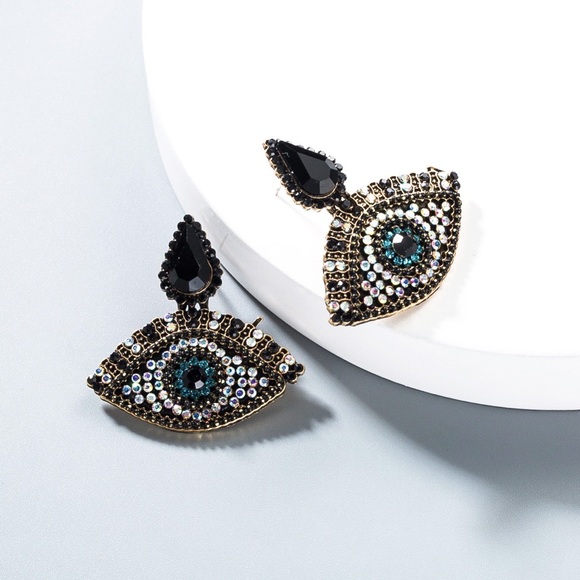 Any 2/$20! Gold/Crystal Blue Evil Eye Earrings - Picture 4 of 9